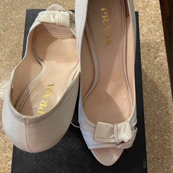 Prada Women High Heel open toes platform shoes in color Talco Sabbia Size 38.5 - Picture 14 of 15